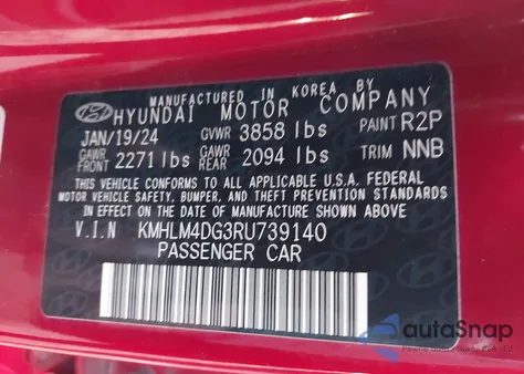 2024 Hyundai Elantra Sel z USA, uszkodzony, nr VIN KMHLM4DG3RU739140